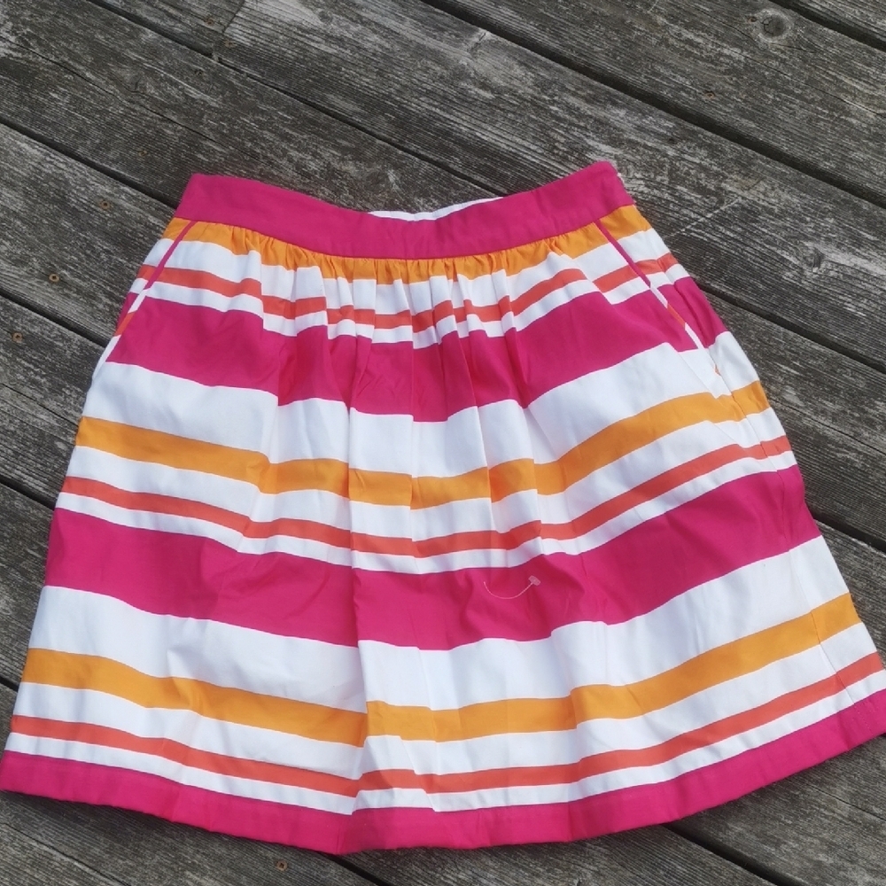 Lord&Taylor pink/orange striped barbiecore A line lined skirt with pockets. S 8